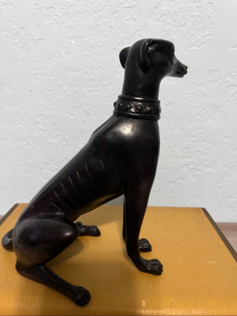 Whippet dog figurine crafted from resin and features a dark bronze finish. - Picture 3 of 6